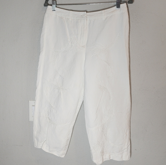 Larry Levine Linen Rayon Embroiderd crop capri pants.  Size 10. Lined - Picture 1 of 16